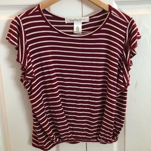 maroon and white shirt